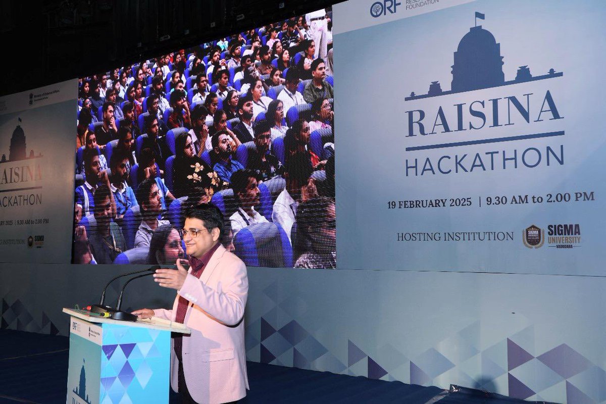 Samir Saran (@samirsaran) on Twitter photo Over 1,000 students participated in the 3rd #RaisinaHackathon, organized by <a href="/orfonline/">ORF</a> & <a href="/MEAIndia/">Randhir Jaiswal</a>, and hosted by <a href="/sigmauniindia/">Sigma University India</a>. 25 college cohorts across Vadodara, Surat, Rajkot, Anand, Ahmedabad, and Gandhinagar deliberated on pathways to a $10 trillion economy and a developed Over 1,000 students participated in the 3rd #RaisinaHackathon, organized by <a href="/orfonline/">ORF</a> & <a href="/MEAIndia/">Randhir Jaiswal</a>, and hosted by <a href="/sigmauniindia/">Sigma University India</a>. 25 college cohorts across Vadodara, Surat, Rajkot, Anand, Ahmedabad, and Gandhinagar deliberated on pathways to a $10 trillion economy and a developed