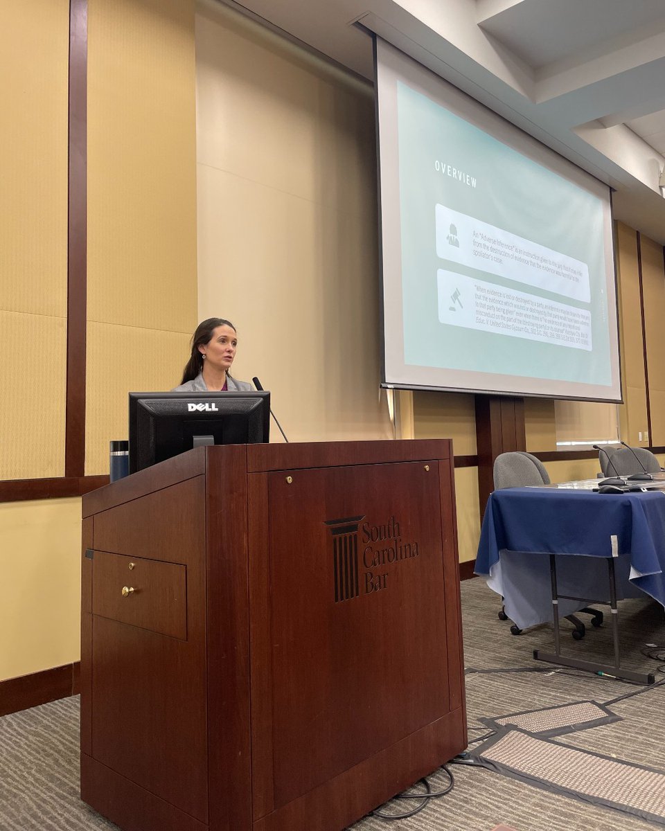 Last week, Jess Gooding presented at the <a href="/SCBAR/">South Carolina Bar</a>'s Continuing Legal Education (CLE) annual seminar, It's All A Game: Top Trial Lawyers Tackle Evidence, where she discussed trial issues such as evidence being destroyed and witnesses who plead the 5th. Don't miss her presentation