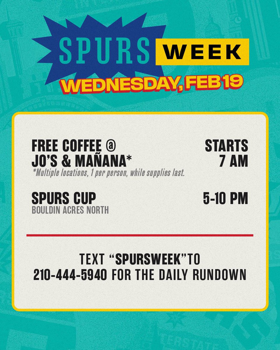 austin_spurs's tweet photo. Grab your FREE brew and a courtside view!🙂‍↕️ 

Start your morning the right way with coffee on the @spurs and a shot at winning a pair of courtside seats to the Austin Spurs game on March 6th!👏

To enter: 

1. Like 👍

2. RT 🔁

3. Tag your spurs fam in the comments ✔️

*Must be following us to win*
Winner will be randomly selected and notified by 5 PM tomorrow. Good luck fam!🙌

Full giveaways rules: https://t.co/1xMnPzyomg