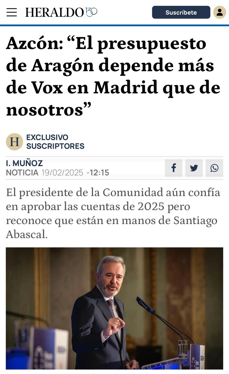 Por fin <a href="/Jorge_Azcon/">Jorge Azcón</a> lo dice sin complejos... Él no gobierna, solo confronta y recorta ✂✂

"El presupuesto de #Aragón depende más de Vox en Madrid que de nosotros"

👉 heraldo.es/noticias/arago…