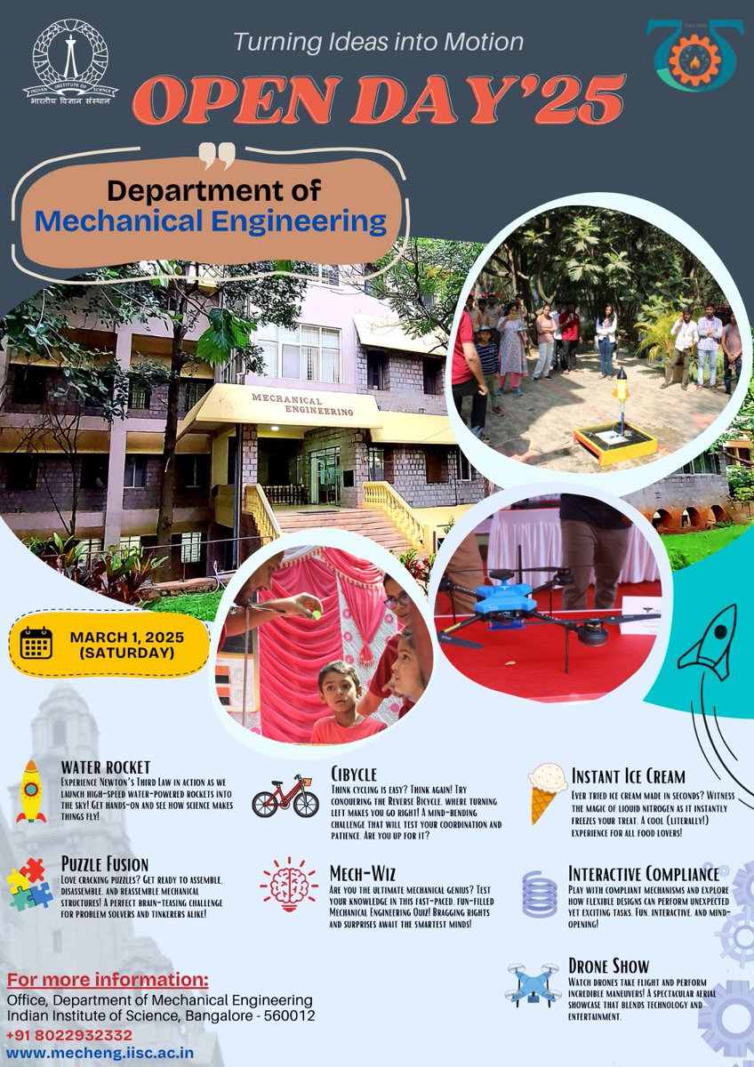 IISc Mechanical Engineering (@iiscmechanical) on Twitter photo The Mechanical Engineering Department, IISc <a href="/IiscMechanical/">IISc Mechanical Engineering</a> is gearing up for this year’s Open Day to be held on 1st March 2025. Fun and informative demos involving concepts from science and engineering will be shown as mentioned in the poster below. Do check out and drop by! The Mechanical Engineering Department, IISc <a href="/IiscMechanical/">IISc Mechanical Engineering</a> is gearing up for this year’s Open Day to be held on 1st March 2025. Fun and informative demos involving concepts from science and engineering will be shown as mentioned in the poster below. Do check out and drop by!