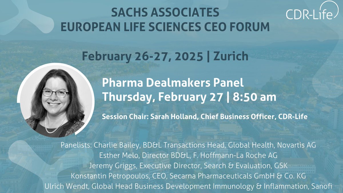 Proud to have our CBO Sarah Holland chair the Pharma Dealmakers Panel at the #Sachs_ELSF alongside leaders from <a href="/Novartis/">Novartis</a>, <a href="/Roche/">Roche</a>, <a href="/GSK/">GSK</a>, <a href="/Sanofi/">Sanofi</a> &amp;  @Secarna discussing the future of biotech partnerships