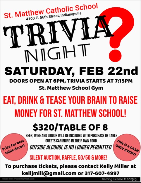 Saint Matthew Catholic Church Trivia Night Silent auction is now LIVE! Please tap the link below to bid. saintmatt.org/2025/01/17/st-…