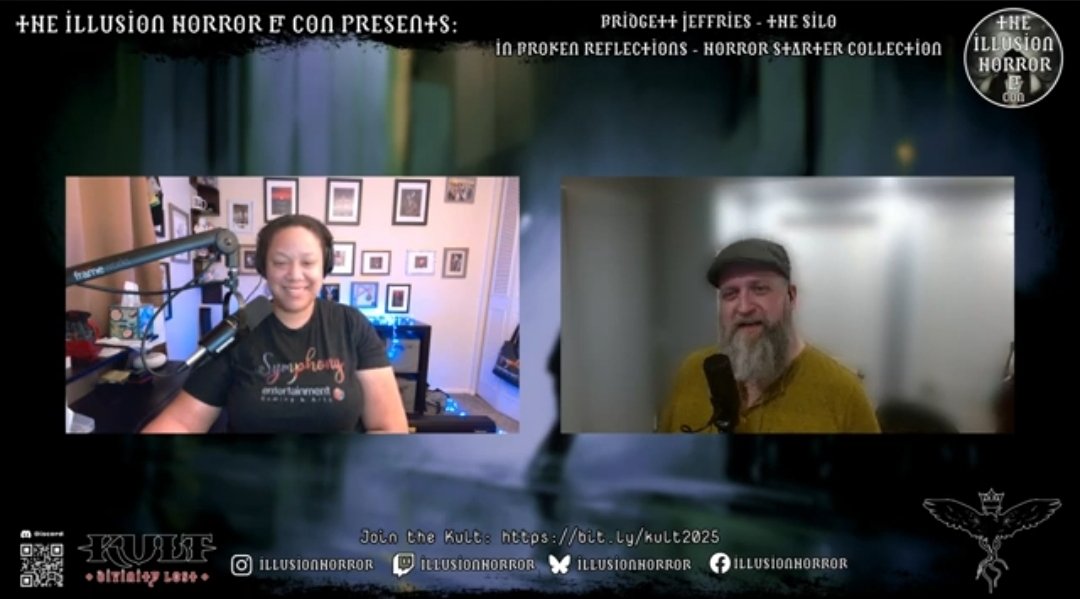 Bridgett/Symphony (@symphonyentert3) on Twitter photo Illusion Horror & Con interviews writers for the upcoming Kult book.
I was DELIGHTED to discuss inspiration, challenges, influences, professional writing, and more on my creative process for writing for <a href="/KultRPG/">KULT: Divinity Lost</a>
Check out the interview here!
youtu.be/3sooQRlzE14?si… Illusion Horror & Con interviews writers for the upcoming Kult book.
I was DELIGHTED to discuss inspiration, challenges, influences, professional writing, and more on my creative process for writing for <a href="/KultRPG/">KULT: Divinity Lost</a>
Check out the interview here!
youtu.be/3sooQRlzE14?si…