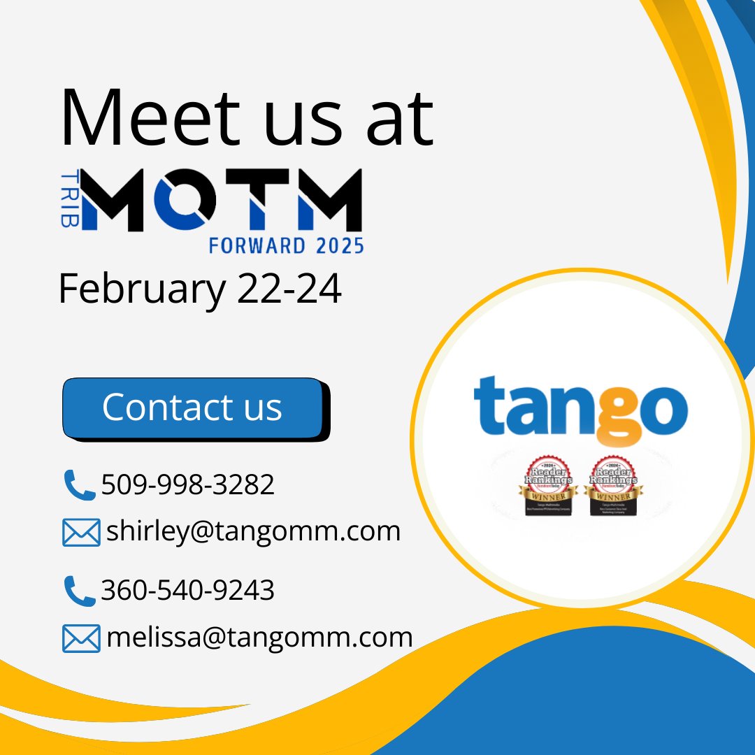 tangomm's tweet image. Come see us at TRIB Meeting of the Minds February 22nd to 24th! We will be at Booth 427!

#TangoMultimedia #marketing #advertising