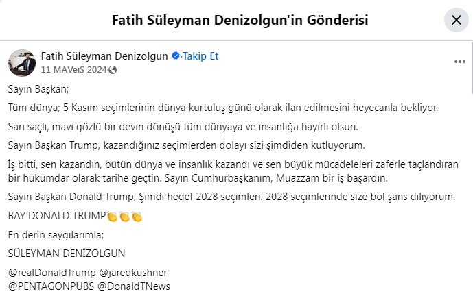 Biri beni çimdiklesin!
Yanlış mı okuyorum?
Bu zat gerçekse Trump'a yazdığı mesaj nasıl izah edilebilir...
Bu cemaat lideri akrabası olan zatı azıcık araştırınca içime şöyle bir his doğdu!
Yeni bir cemaat vakası mı acaba?
NE BİLEYİM...