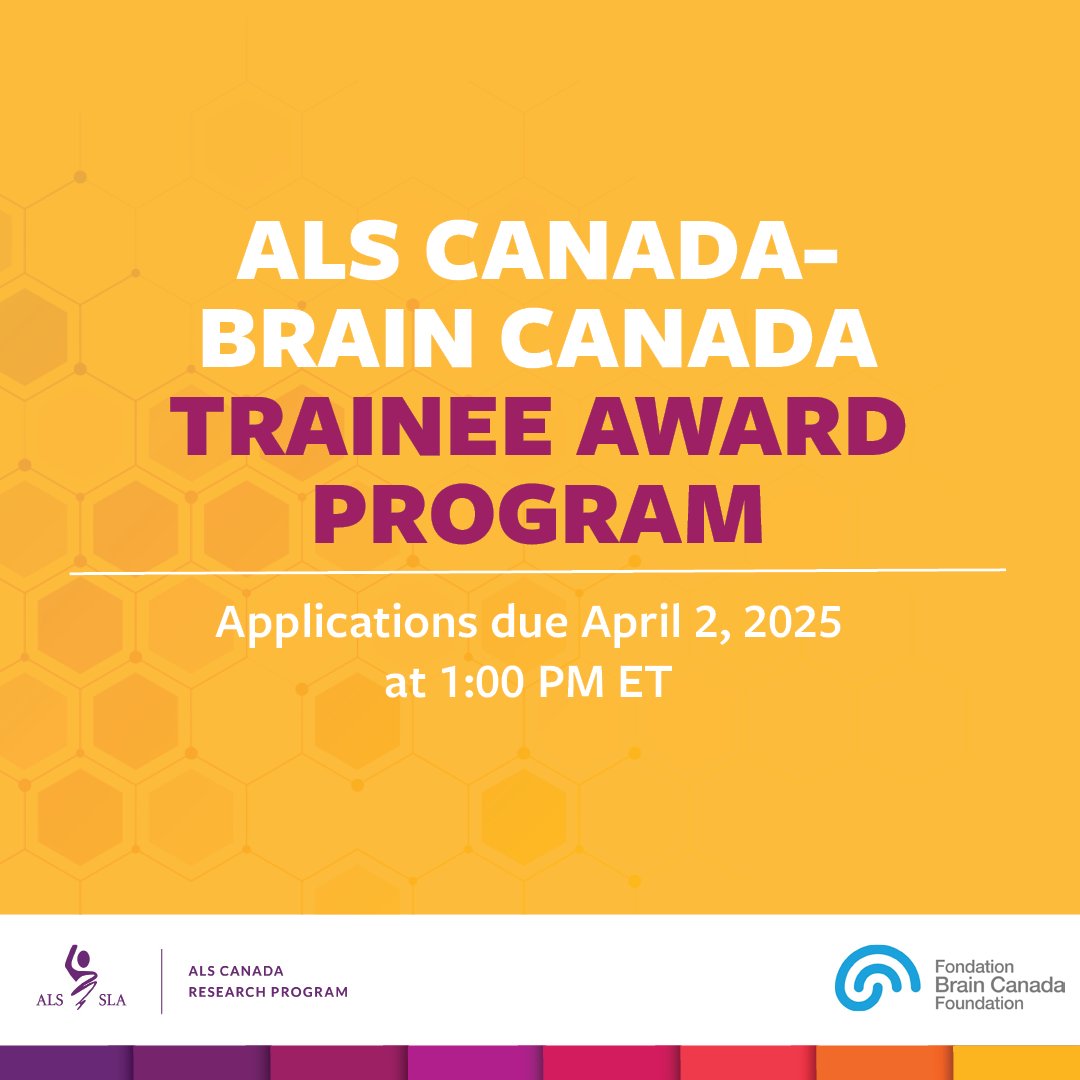 We are excited to announce that applications are open for the 2025 ALS Canada-Brain Canada Trainee Award Program! ALS Canada and <a href="/BrainCanada/">Brain Canada</a> believe it is crucial that promising doctoral and post-doctoral trainees are nurtured in the early stages of their careers, so they might