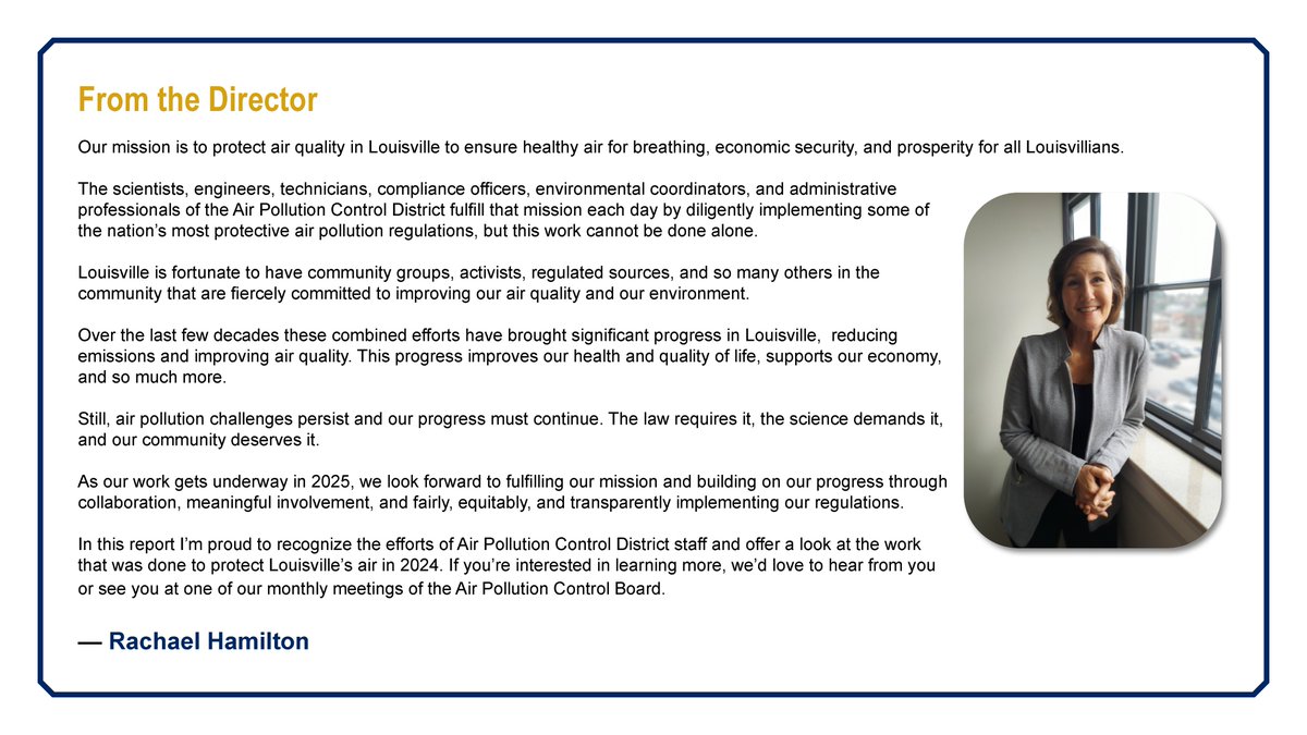 LouAPCD's tweet image. Our annual report is out now!
Read our Director's message below and dive into the report for updates on local air quality and highlights from the work of Louisville's air pollution control professionals:  louisvilleky.gov/air-pollution-…