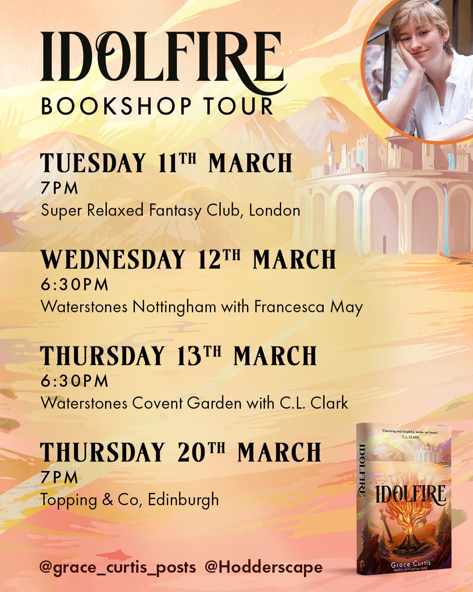 Hodderscape (@hodderscape) on Twitter photo It's tour time 📣
Delighted to reveal <a href="/GracinhaWrites/">Grace Curtis</a> will be doing a bookshop tour to celebrate the publication of Idolfire next month!
Waterstones events tickets here: brnw.ch/21wQOvh
Toppings event tickets here: brnw.ch/21wQOvi It's tour time 📣
Delighted to reveal <a href="/GracinhaWrites/">Grace Curtis</a> will be doing a bookshop tour to celebrate the publication of Idolfire next month!
Waterstones events tickets here: brnw.ch/21wQOvh
Toppings event tickets here: brnw.ch/21wQOvi