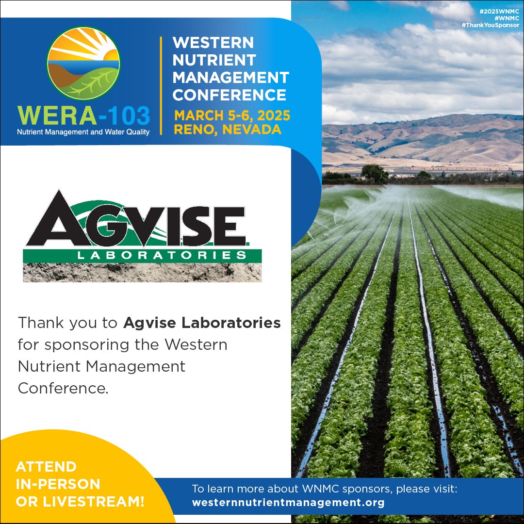 Thank you to Agvise Laboratories for sponsoring the Western Nutrient Management Conference. To learn more about WNMC sponsors, please visit: westernnutrientmanagement.org/Sponsors 
<a href="/AGVISE/">AGVISE Laboratories</a>
#2025WNMC #WNMC #ThankYouSponsor