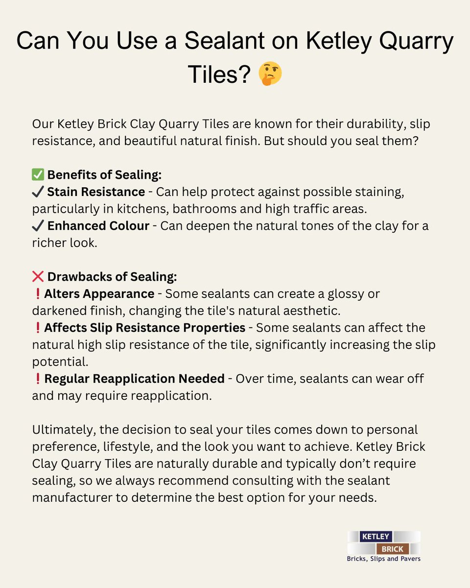 Can You Use a Sealant on Ketley Brick Clay Quarry Tiles? 🤔

Our Ketley Brick Clay Quarry Tiles are known for their durability, slip resistance, and beautiful natural finish. But should you seal them?