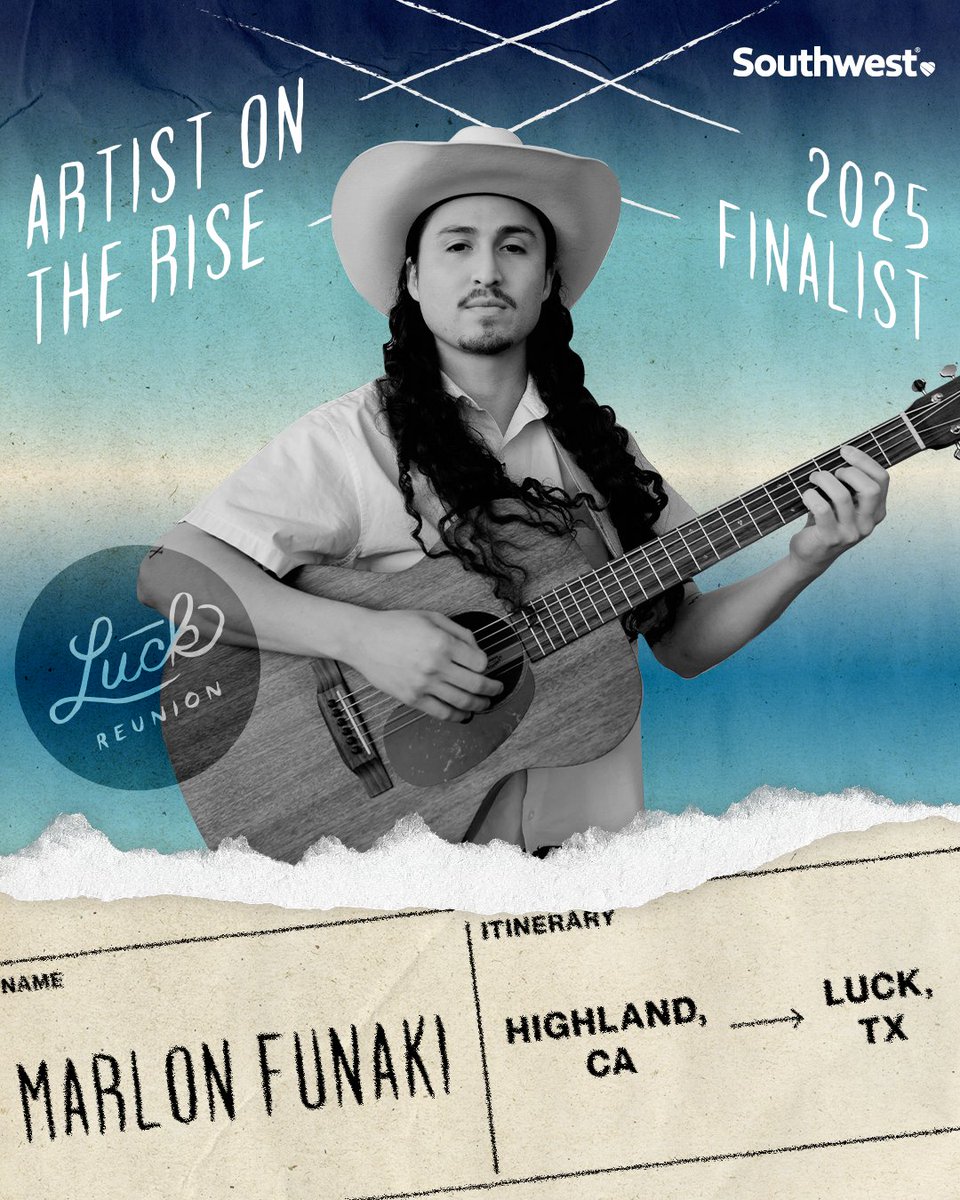 Luck Reunion (@luckreunion) on Twitter photo We are thrilled to announce the 2025 Southwest: On The Rise To Luck program with <a href="/SouthwestAir/">Southwest Airlines</a>
Introducing <a href="/myimprvmntmvmnt/">myimprovementmovement</a> , Luke Tyler Shelton, and <a href="/Marlon_Funaki/">Marlon Funaki Music</a>
Visit southwest.fm via the link in our bio to watch their videos and vote. We are thrilled to announce the 2025 Southwest: On The Rise To Luck program with <a href="/SouthwestAir/">Southwest Airlines</a>
Introducing <a href="/myimprvmntmvmnt/">myimprovementmovement</a> , Luke Tyler Shelton, and <a href="/Marlon_Funaki/">Marlon Funaki Music</a>
Visit southwest.fm via the link in our bio to watch their videos and vote.