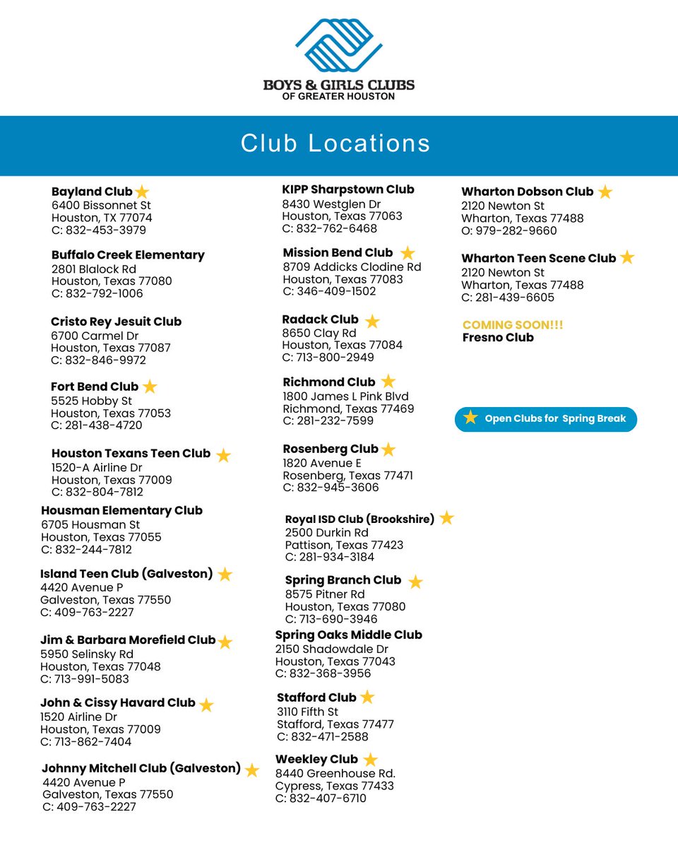 bgcghouston's tweet image. 🌟 Spring Break just got more exciting! 🌟

Join BGCGH Spring Break Camp from March 10-14, 8 AM - 6 PM! Enjoy field trips to the Rodeo 🐴, Best Shot Tournament 🏀, STEAM fun 🔬, &amp;amp; more!

Spots are limited—sign up today!
bgcgreaterhouston.my.site.com/portal

#SpringBreakCamp #BGCGH