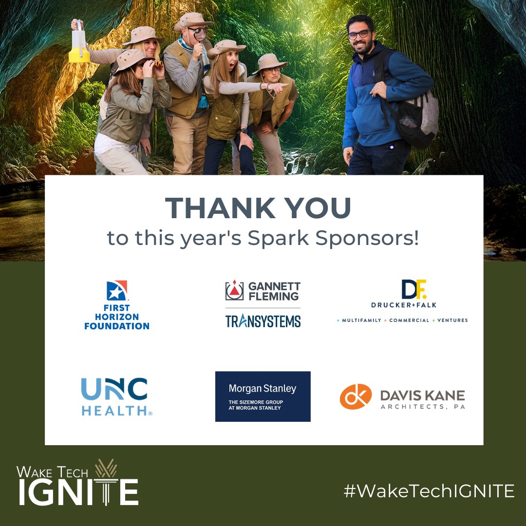 WTCCFoundation's tweet image. And, let’s not forget about our Spark Sponsors! Thank you @UNC_Health_Care, @FirstHorizonBnk, @TranSystems, Davis Kane Architects, PA, @MorganStanley, and Drucker + Falk, Inc.!

#WakeTechIGNITE @waketechcc
