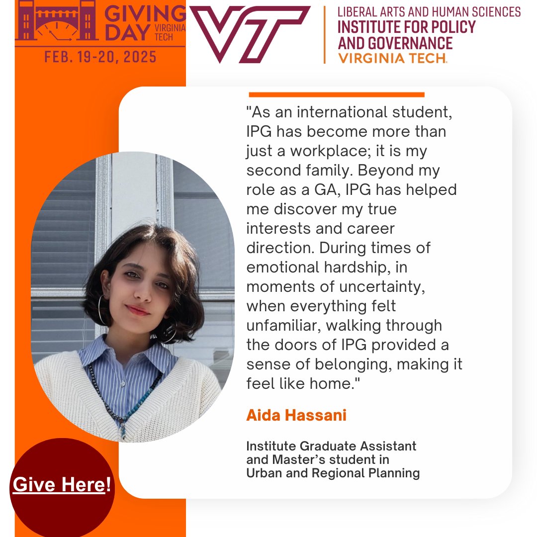 Hear from Aida Hassani, Graduate Research Assistant, on how IPG has become her second home!

Give to support students like Aida here: givingday.vt.edu/giving-day/940…