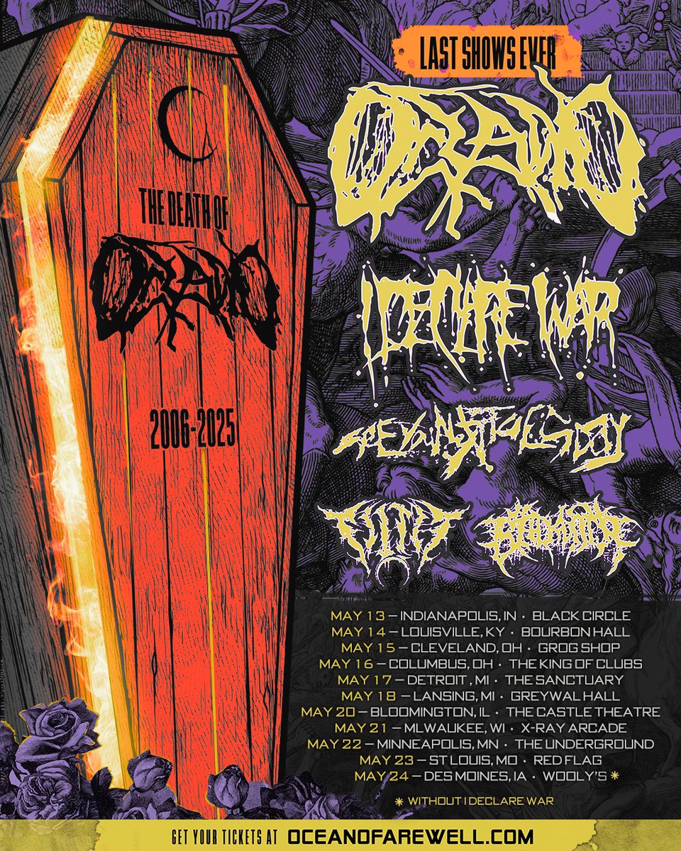 OCEANO FAREWELL TOUR! 
We are excited and honored to be apart of these shows! Shows will sell out, @Oceanoband will never play these cities again, do not wait around and miss out! Ticket links in our bio.