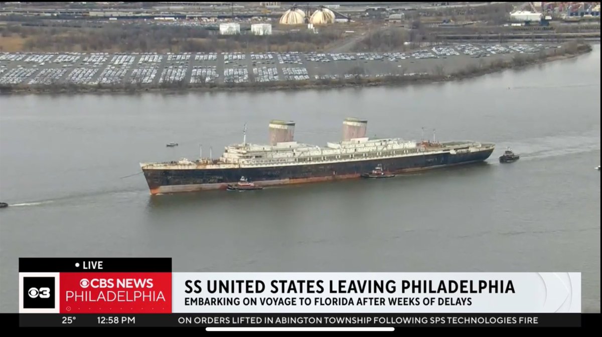 Madeleine Wright (@mwrightreports) on Twitter photo Dozens of people gathered along a fence on Christopher Columbus Blvd. this afternoon to catch a glimpse of the SS United States. The retired ocean liner is leaving South Philadelphia to be sunk as an artificial reef in <a href="/OkaloosaCounty/">Okaloosa County</a>, Florida. Dozens of people gathered along a fence on Christopher Columbus Blvd. this afternoon to catch a glimpse of the SS United States. The retired ocean liner is leaving South Philadelphia to be sunk as an artificial reef in <a href="/OkaloosaCounty/">Okaloosa County</a>, Florida.