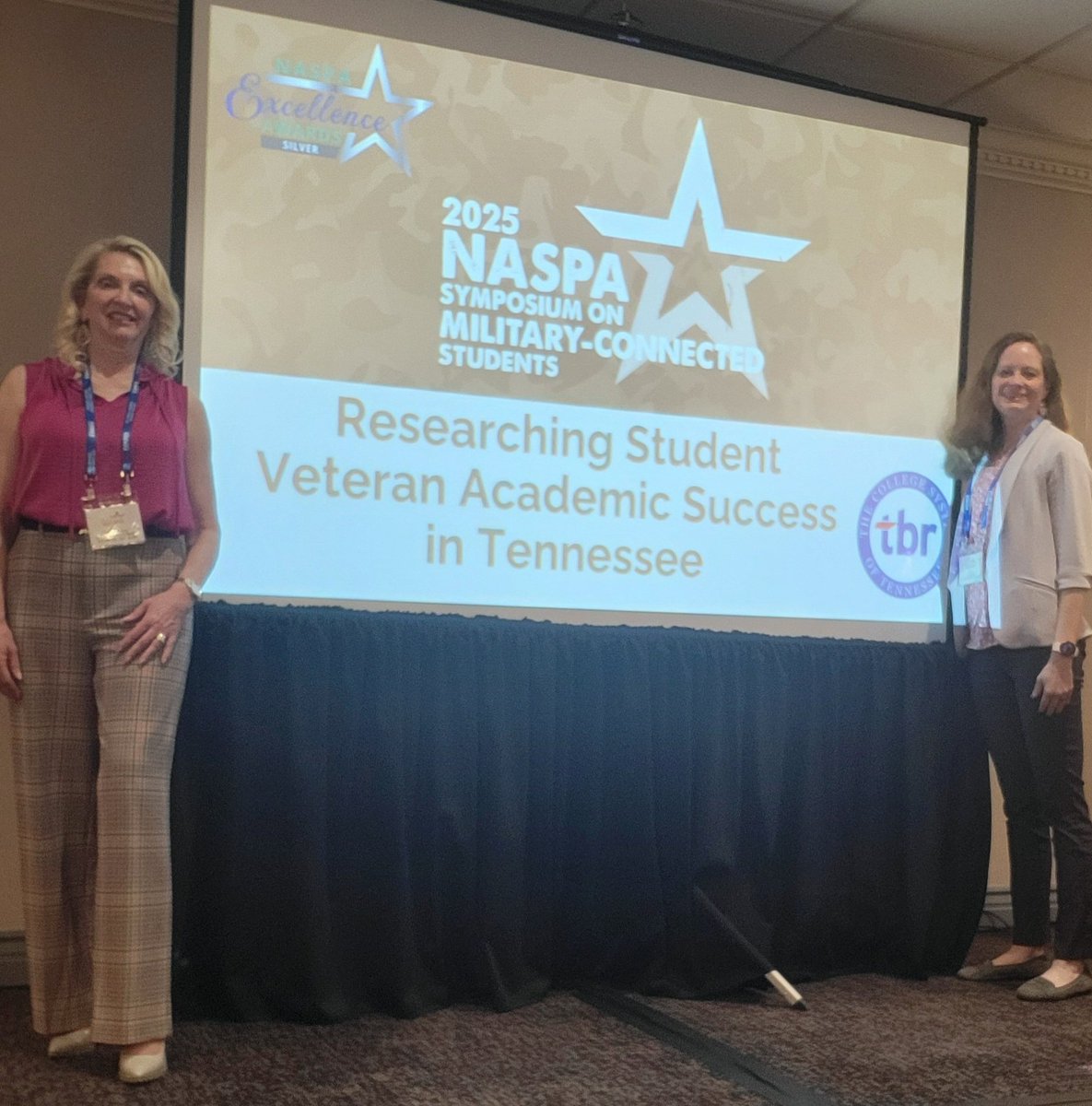 DrLeming's tweet image. No snow day for me in Las Vegas. It is my privilege to be sharing @CollegeSystemTN grant funded research on student veterans in Tennessee at the NASPA Symposium on Military-Connected Students with Dr. Watkins.
