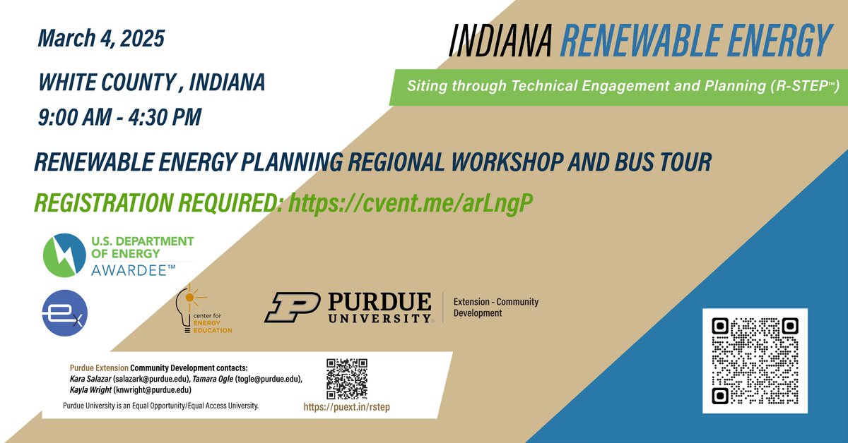 This program is designed for public officials and community leaders seeking better understanding of Indiana’s current energy environment and utility-scale renewable energy developments as you make planning and policy decisions in your community. Register: cvent.me/arLngP