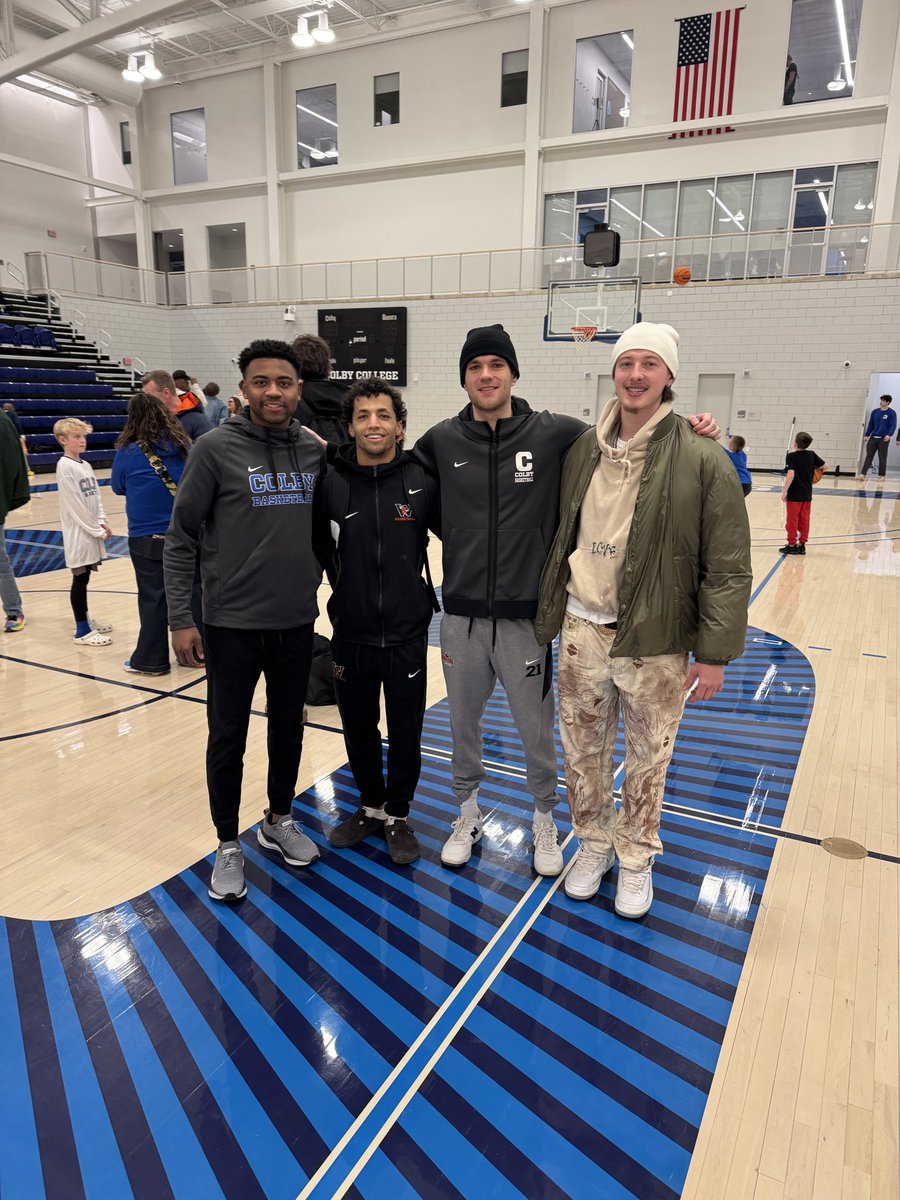 Rivers Boys Basketball alums Kyle Butler ‘19, Nicky Johnson ‘21, Max Poulton ‘22, and Jack Richard ‘21 pictured together after the Colby - Wesleyan game over the weekend!