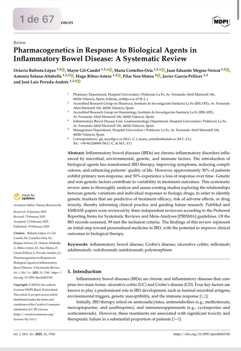 #Pharmacogenetics in Response to Biological Agents in
#Inflammatory #Bowel #Disease: A Systematic Review 
lnkd.in/d_UtUaxb
#SomosLaFe