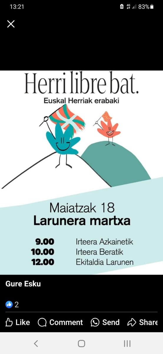 Herri libre baten bidean lan egiteko garaia da! Euskal Herri libre bat nahi baduzu etorri eta hasi gurekin batera lanean! #HerriLibreBat #EuskalHerriakErabaki <a href="/IrunGED/">Gure Esku Irun</a> <a href="/gure_esku/">Gure Esku</a>