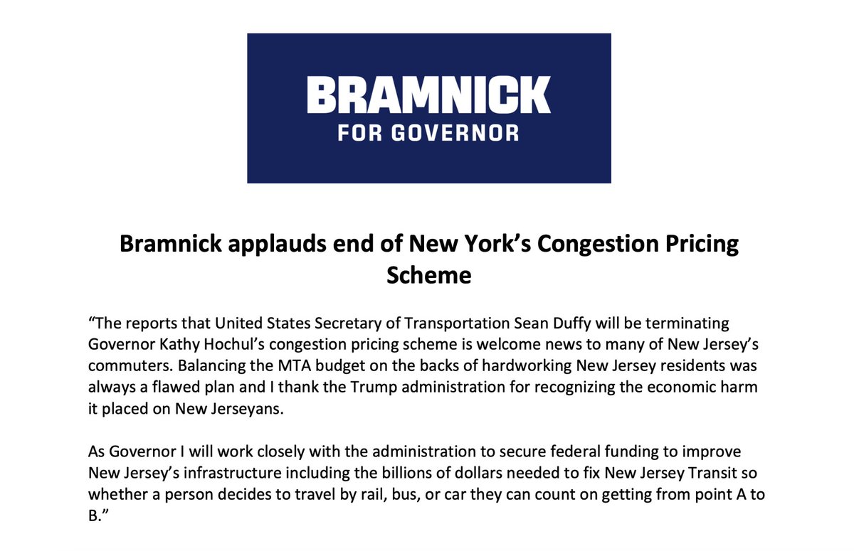 Bramnick applauds end of NY’s congestion pricing scheme: “Balancing the MTA budget on the backs of hardworking New Jersey residents as always a flawed plan and I thank the Trump administration for recognizing the economic harm it places on New Jerseyans.”