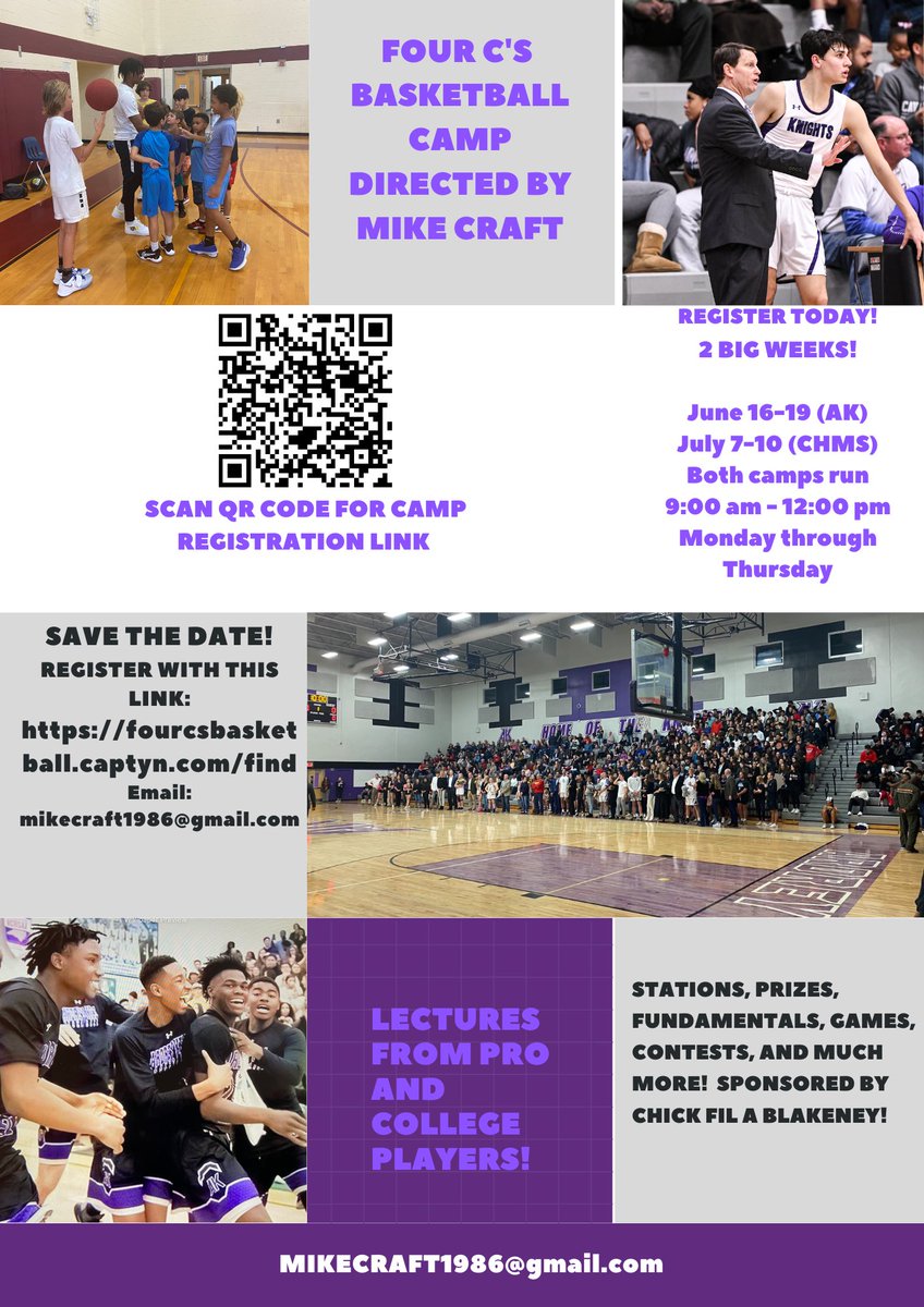 Camp dates are set for Four C’s Basketball Camp!  Sign up early!