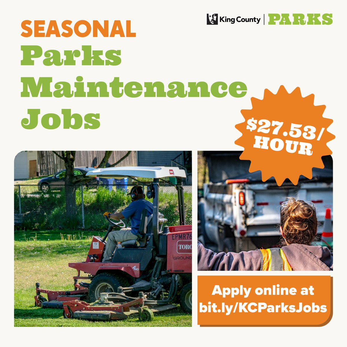 Join King County Parks team as a Seasonal Maintenance Worker and make a  difference while spending time in nature! Part and full-time positions are  available at $27.53/hour. Apply first at https://t.co/35Gsnrp6Tm and, image size:1200x1200