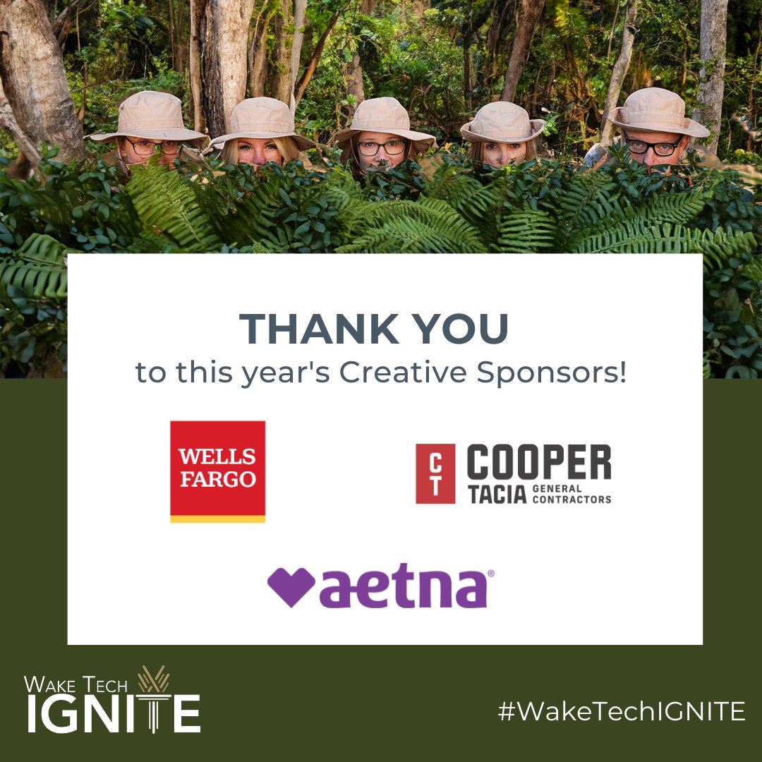WTCCFoundation's tweet image. And last, but not least, we have quite the production this year thanks to our Creative Sponsors – @WellsFargo, @Aetna and Cooper Tacia General Contracting Company!

#WakeTechIGNITE @waketechcc