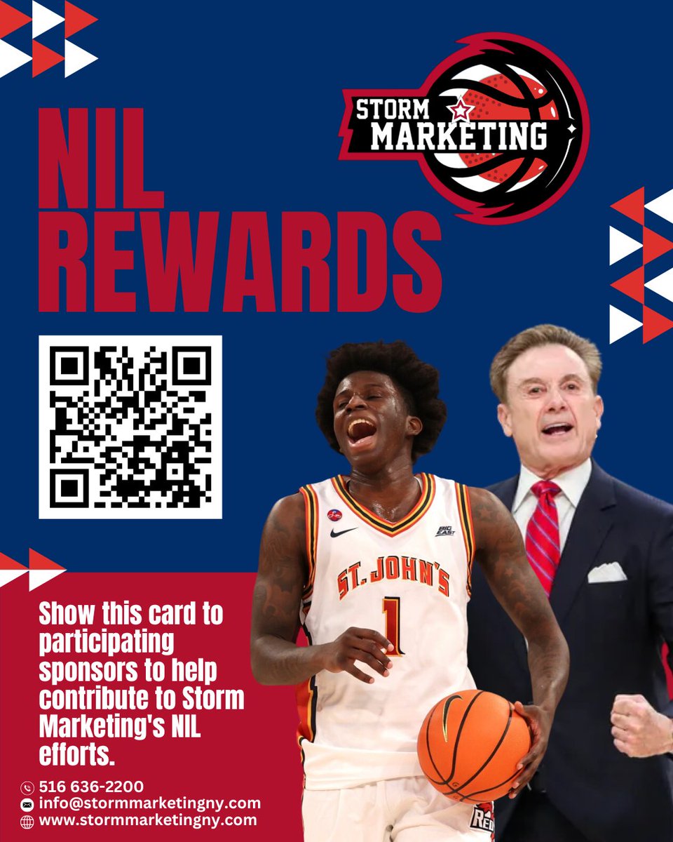 StormMarketing4's tweet image. 🔴🌩️ STORM ANNOUNCEMENT 🌩️🔴
Show our Storm Marketing NIL Rewards Card (or Storm’s logo) at participating sponsors, and a percentage of your purchase will go directly to support St. John’s NIL efforts! 🏀
📲 Screenshot the second image or use the card in your library to…