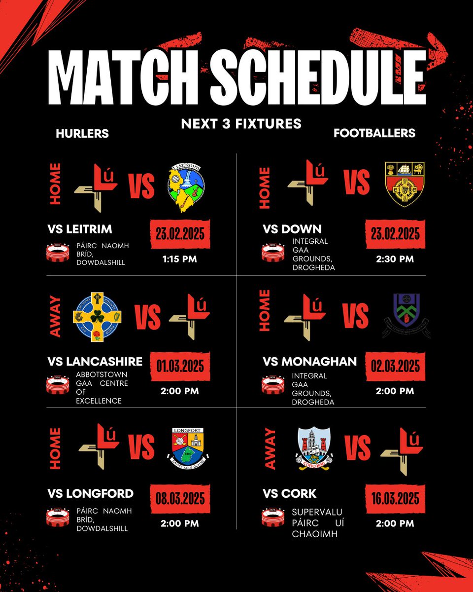 Louth GAA (@louthgaa) on Twitter photo Our next 3 fixtures in the Allianz Hurling and Football Leagues.
<a href="/statsports/">STATSports</a> | <a href="/OfficialBSM_1/">Blackstone Motors</a> | <a href="/SportsDirectUK/">Sports Direct</a> Our next 3 fixtures in the Allianz Hurling and Football Leagues.
<a href="/statsports/">STATSports</a> | <a href="/OfficialBSM_1/">Blackstone Motors</a> | <a href="/SportsDirectUK/">Sports Direct</a>