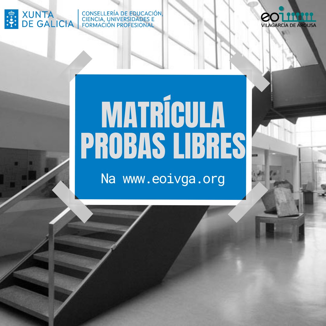 Matrícula libre probas de certificación 2025
O prazo de matrícula abrangue dende o 24 de febreiro ao 12 de marzo de 2025.
Para saber as linguas, para acceder á plataforma de inscrición e para consultar o calendario de probas consulte a web eoivga.org.