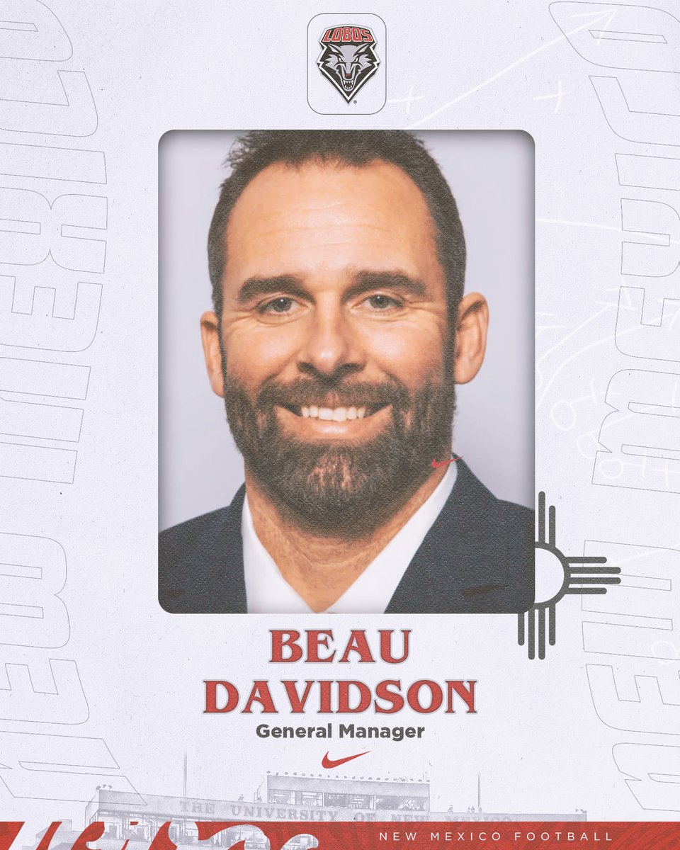 🚨STAFF UPDATES🚨

Let's officially welcome the first General Manager in Lobo Football History, Beau Davidson to the Lobo Family!!!

Beau comes from Memphis where he held a similar position!

#GoLobos | 🐺🆙