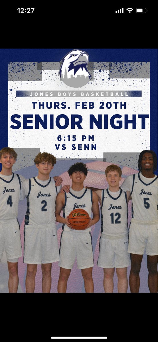 Join us tomorrow in honoring our five seniors! 

Stone Cull
Ryan Lee
Ben Linhart
Paul Murphy
Tife Salako

6:15PM vs Senn in the Eagles Nest!