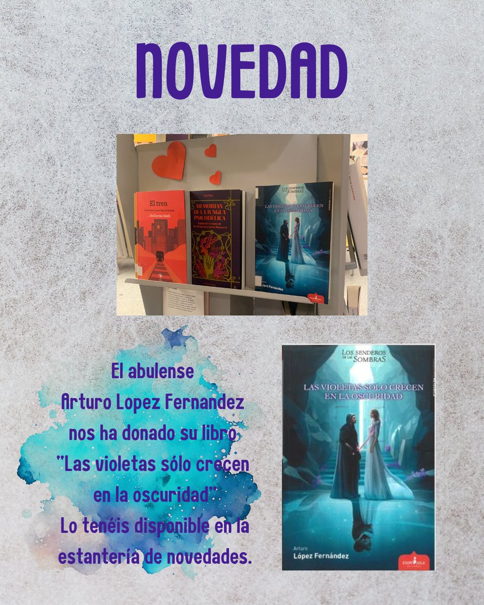 El autor local <a href="/ArtoriusI/">Arturo López Fdez</a>  Arturo López Fernández nos ha donado su libro "Las violetas sólo crecen en la oscuridad", ya lo tenéis disponible en novedades para que os lo llevéis en préstamo.