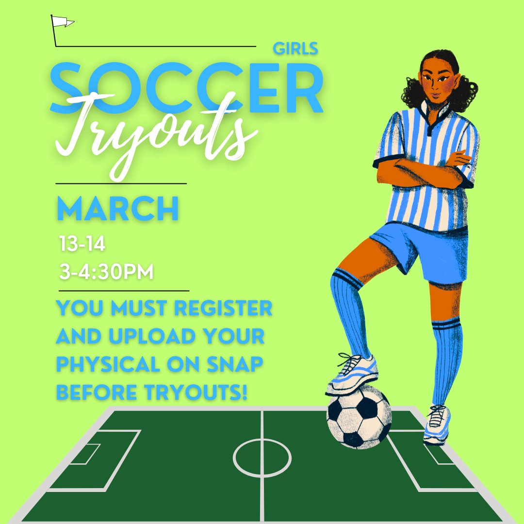 It's time!  Girls' Soccer Tryouts are coming up and you need to sign up before the big day:
manage.snap.app/register/janea…