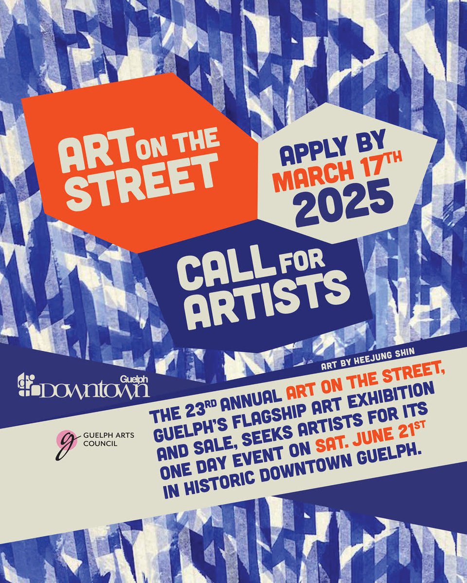 Art on the Street applications are now open! 🎨 

We are BACK for another year of Art on the Street and want YOU to be a part of it! 

📆 June 21st
⏰ 10AM - 5PM

Visit guelpharts.ca/programs/art-o… to apply!