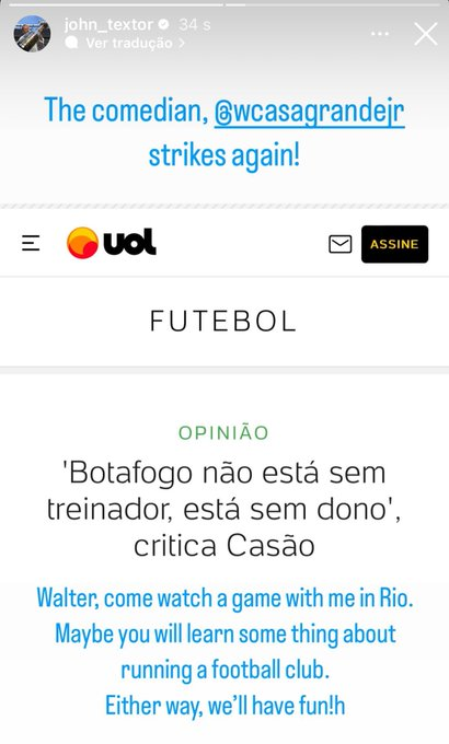 As pessoas só ligam Casagrande às drogas e se esquecem do lado profissional. Profissionalmente, Casagrande é dos maiores estúpidos do futebol. Não é à toa que está no uol, ao lado de maurinho e mattoszinho.