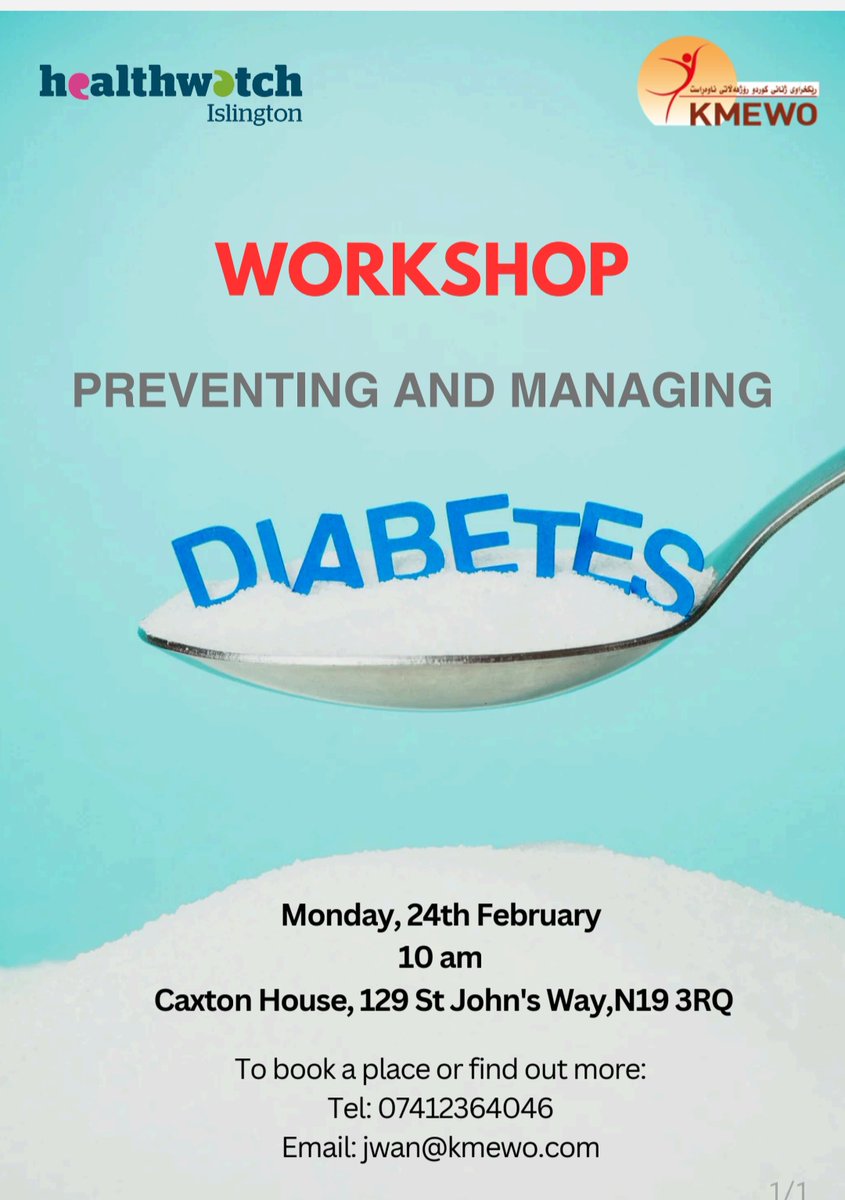 KMEWO (@kmewo) on Twitter photo ๐ฉบ Diabetes Prevention & Management Workshop ๐ฉบ
Join us on Monday, Feb 24th, 2025 for an empowering workshop hosted by <a href="/kmewo/">KMEWO</a> & <a href="/HWIslington/">HealthwatchIslington</a> ! Learn how to manage and prevent diabetes.
๐10am๐ 
#DiabetesAwareness ๐ฉบ Diabetes Prevention & Management Workshop ๐ฉบ
Join us on Monday, Feb 24th, 2025 for an empowering workshop hosted by <a href="/kmewo/">KMEWO</a> & <a href="/HWIslington/">HealthwatchIslington</a> ! Learn how to manage and prevent diabetes.
๐10am๐ 
#DiabetesAwareness