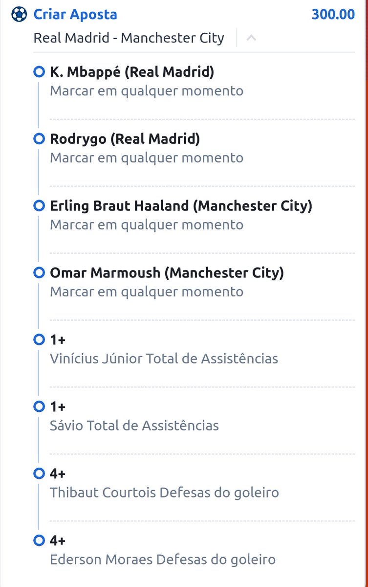 FeHerozz's tweet photo. Real Madrid x Manchester city ODD 300.00

Gol mbappe
Gol Rodrygo
Gol halaand
Gol marmoush
Assistência Vini
Assistência Savinho
4 defesas courtois
4 defesas Ederson https://t.co/E0UNlI4gN7
