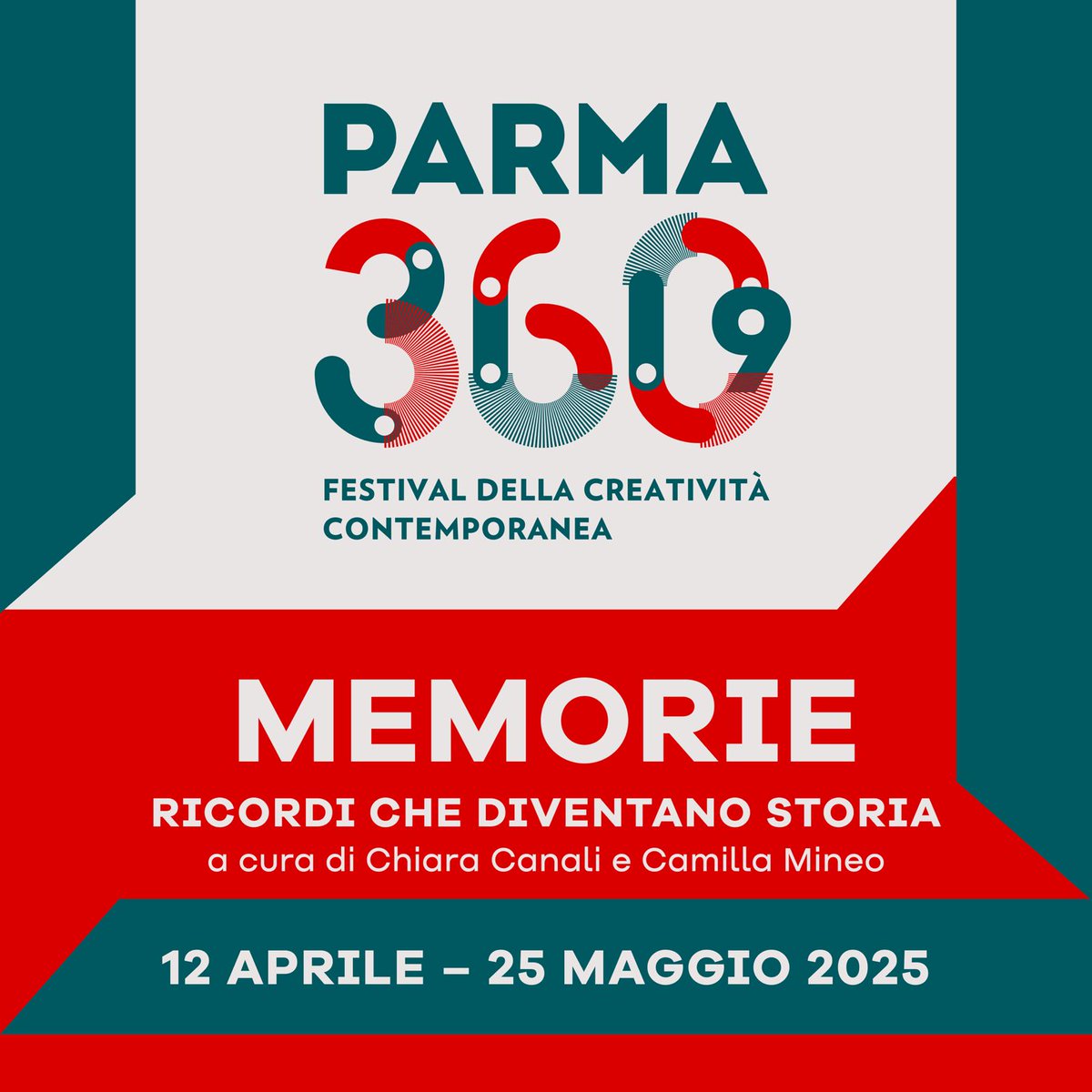 🌟 Parma360 Festival: La nona edizione esplora il tema "Memorie": ricordi che diventano Storie.
Attraverso mostre, talk, e installazioni,
rifletteremo su come la memoria plasmi la nostra
identità. 
A cura di <a href="/minnimineo/">Mineo Guarniero</a> e
<a href="/ChiaraCanali/">Chiara Canali</a> e con il contributo del <a href="/ComuneParma/">Città di Parma</a>