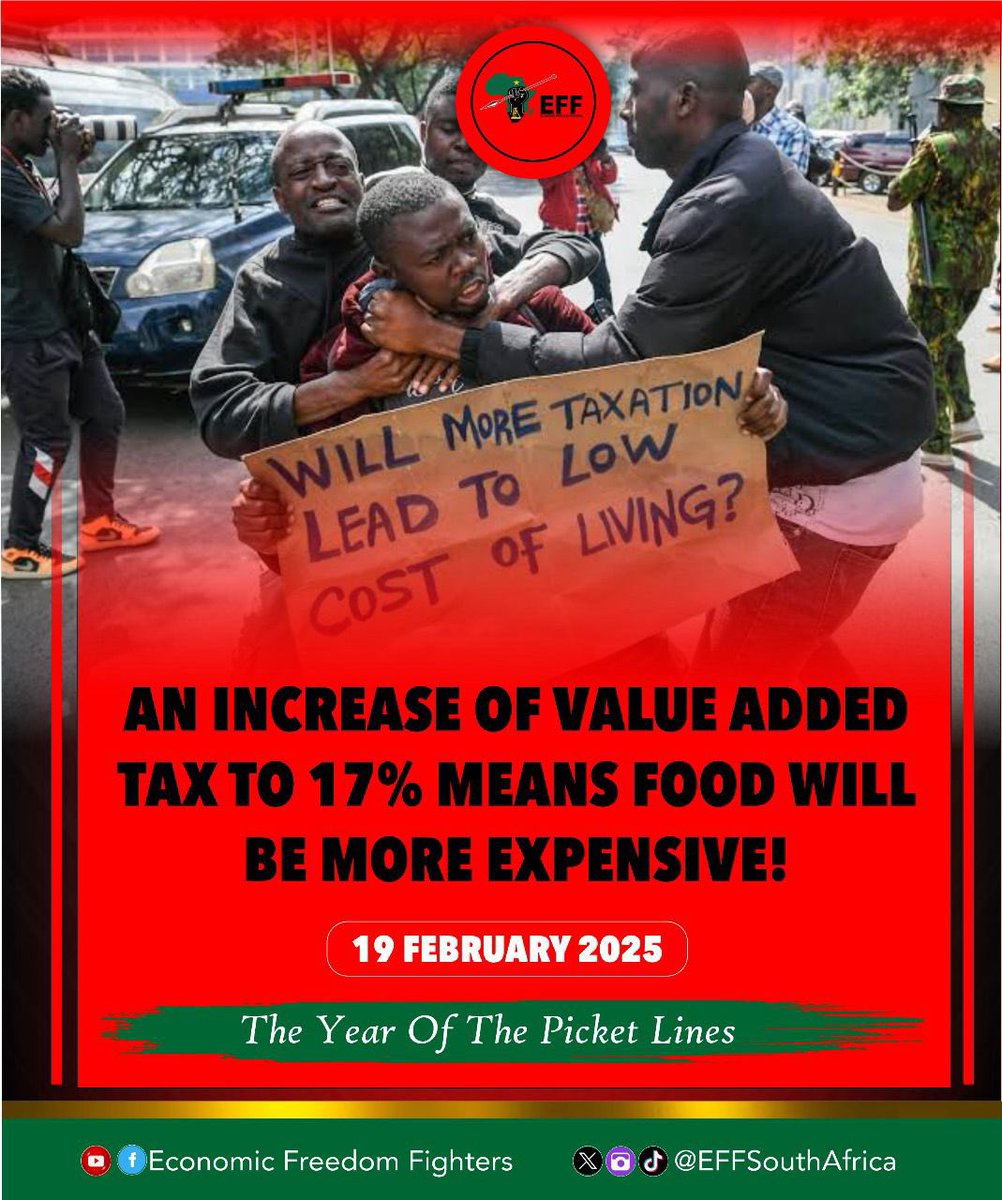 EFFSouthAfrica's tweet photo. An increase of value added tax to 17% means food will be more expensive!

#EFFInParliament https://t.co/ouyPn9MTys