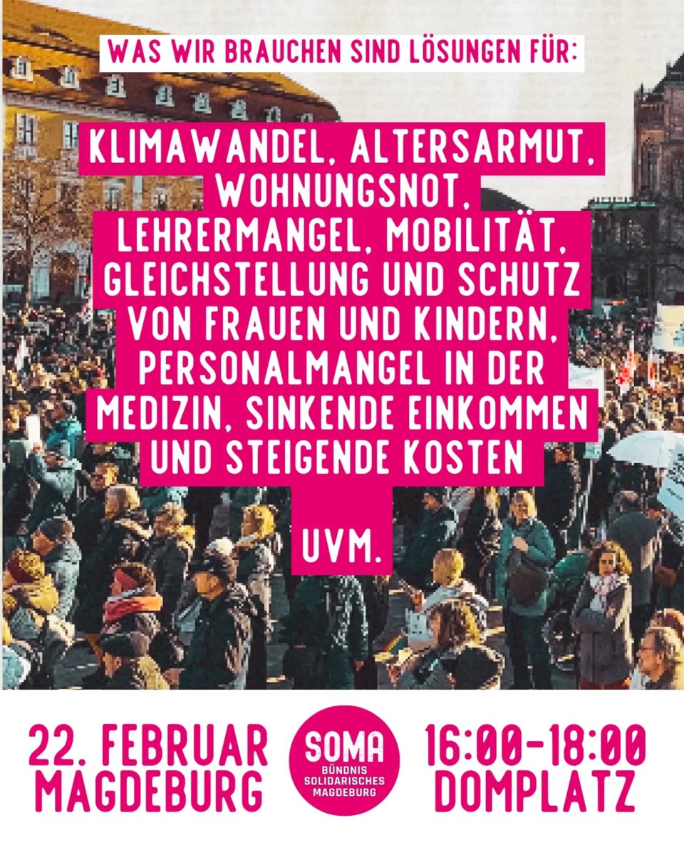 Sigi_Magdeburg_'s tweet image. ...✊#MAGDEBURG 🫶 #DOMPLATZ
Kommt zu unserer Kundgebung , 22.02. 😉 16 bis 18 Uhr , für eine solidarische Gesellschaft. Wir stellen uns dem Rechtsruck in Politik und Gesellschaft entgegen 👉 facebook.com/solidarischesm… 😎
#solidarität #demokratie #vielfalt #antifaschismus #bunt