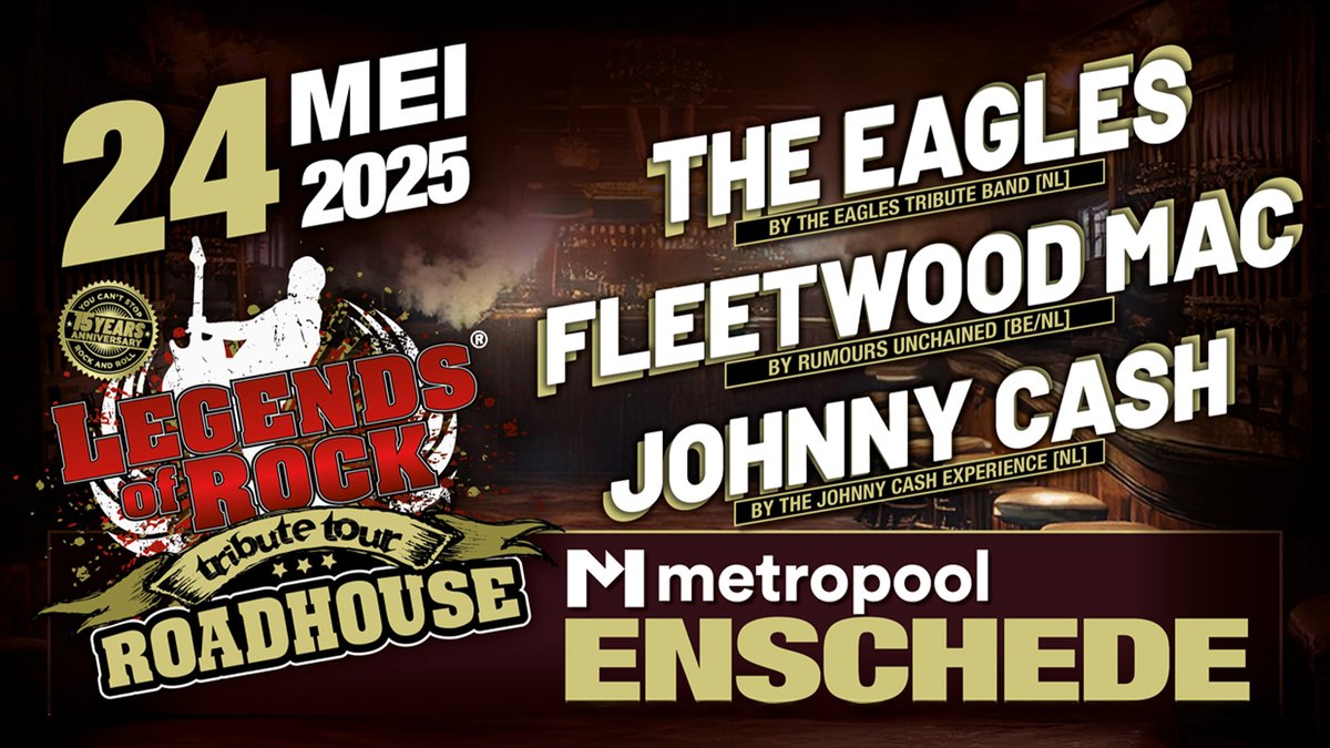 Op zaterdag 24 mei komt de internationale LEGENDS of ROCK Tribute Tour naar Enschede voor een spectaculaire Roadhouse Classic Pop/Rock-editie! Kaarten zijn per direct te koop.

➡️ Info en tickets: metropool.nl/agenda/legends…