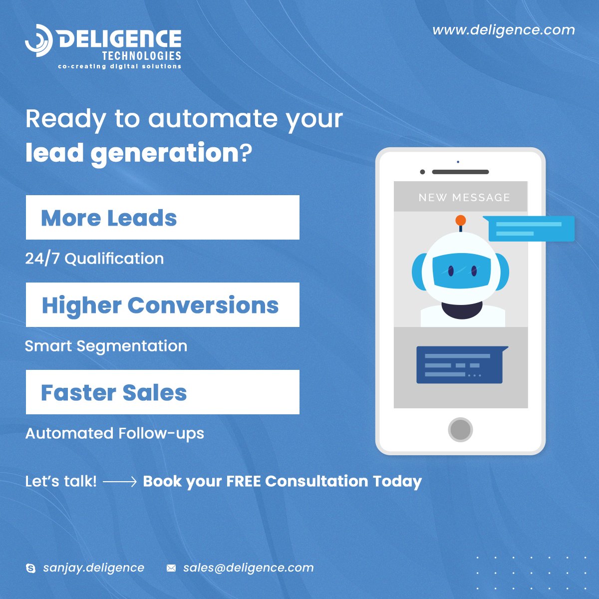 DeligenceTech's tweet image. 79% of leads lost due to slow follow-ups?
AI chatbots are changing the game:

78% higher conversion rates
24/7 lead capture
60% faster qualification

See how AI can supercharge your sales pipeline 
Book your FREE consultation today: bit.ly/4eEFe3p

#AIinSales #LeadGen