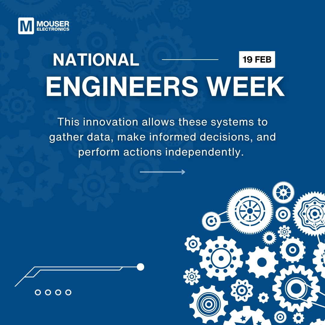 MouserElec's tweet image. Day 4 of Engineers Week! 🌟 We&apos;re celebrating engineers behind autonomous systems revolutionizing industries. Their intelligent machines make life safer, more efficient, and connected. 🌐 

#NationalEngineersWeek #AutonomousSystems