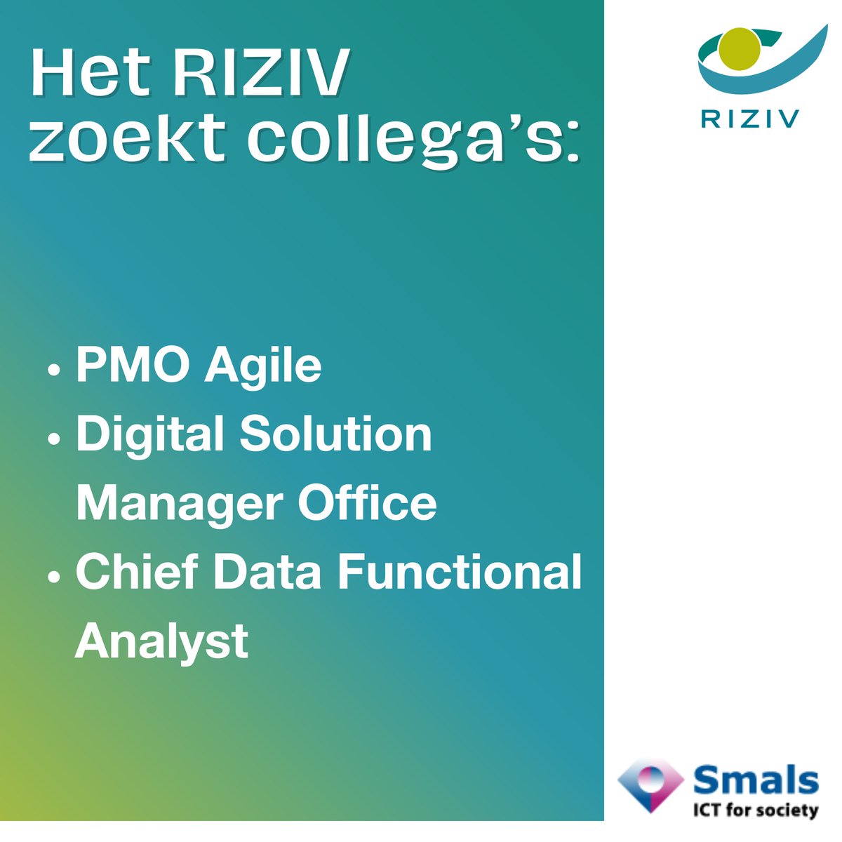 #jobs Wilt u meewerken aan een beter beheer of de rapportering van onze #IT-projecten? Of leidinggeven aan een team functioneel #data-analisten? Onze diensten Digitale oplossingen en Data Office zijn op zoek naar versterking. Solliciteer via <a href="/Smals_ICT/">Smals_ICT</a> 👉 werkenvoorhetriziv.be