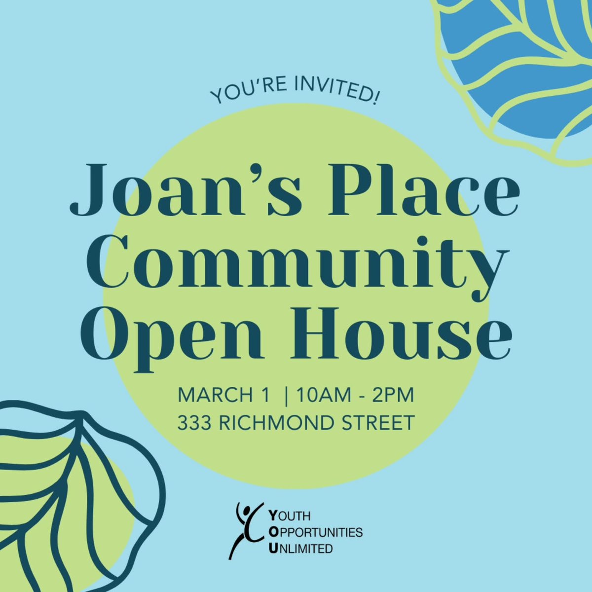We're thrilled to invite you to our Community Open House at Joan’s Place!

📅 March 1 from 10 AM - 2 PM
📍 333 Richmond St, London

Tour the space, learn about services, and see how we're supporting local youth. No RSVP needed—see you there! 

#LdnOnt #joansplace