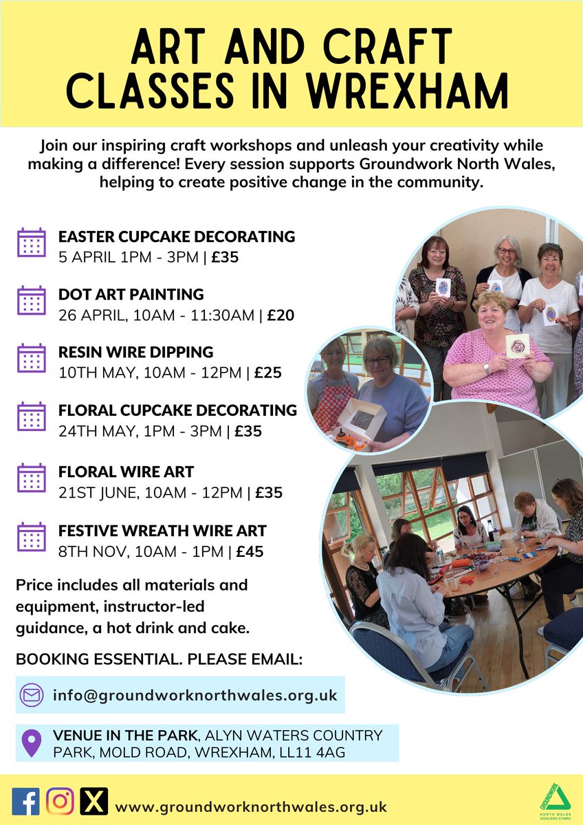 Groundwork NW (@gwknorthwales) on Twitter photo Join our 2025 art & craft classes in Wrexhamโsolo or with friends! ๐จ๐ง
From cupcake decorating to wire art, all workshops include materials, expert guidance, plus cake & a hot drink ๐๐ฐ
DM or email info@groundworknorthwales.org.uk to book โค๏ธ
#Wrexham #CraftWorkshops Join our 2025 art & craft classes in Wrexhamโsolo or with friends! ๐จ๐ง
From cupcake decorating to wire art, all workshops include materials, expert guidance, plus cake & a hot drink ๐๐ฐ
DM or email info@groundworknorthwales.org.uk to book โค๏ธ
#Wrexham #CraftWorkshops
